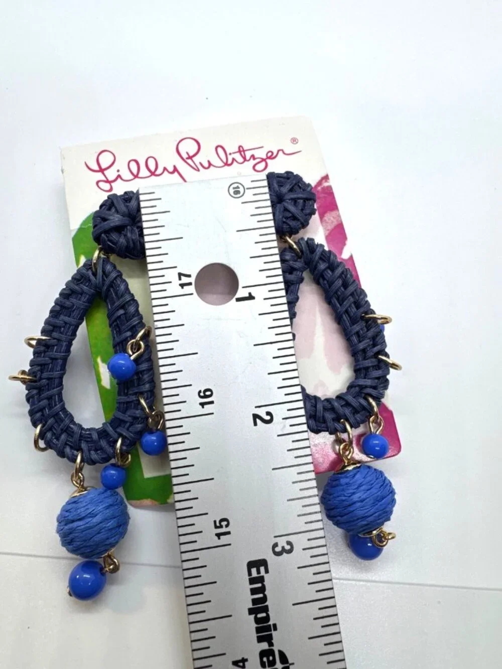 Lilly Pulitzer GWP Raffia Drop Earrings Alba Blue Beaded Teardrop Coastal Beachy